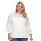 Plus Size Ab Studio Lace Boatneck Top, Women's, Size: 1xl, White Oth