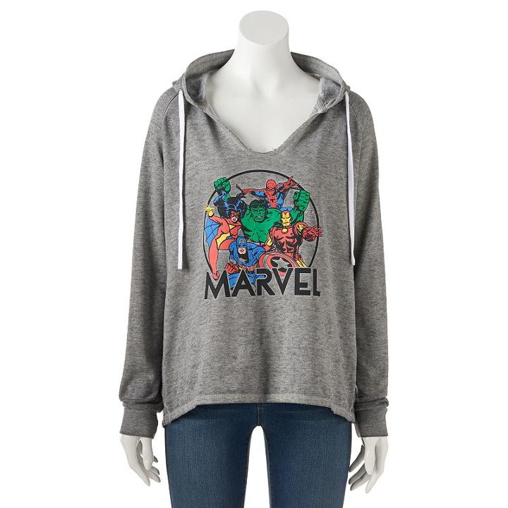 Juniors' Marvel Superheroes Group Graphic Hoodie, Girl's, Size: Large, Dark Grey