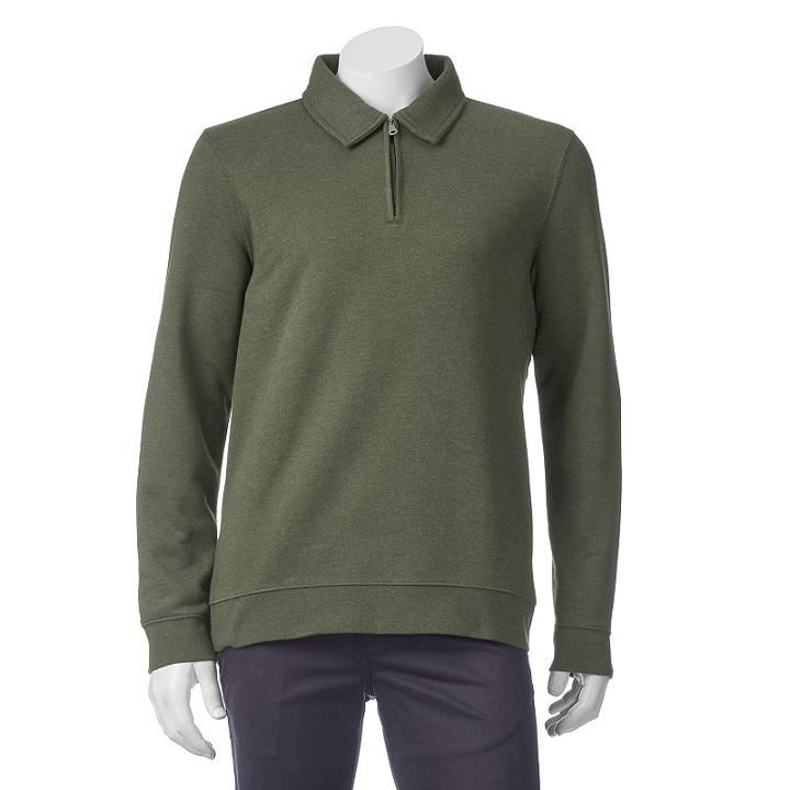 Big & Tall Croft & Barrow&reg; Fleece Quarter-zip Polo, Men's, Size: Xl Tall, Dark Green