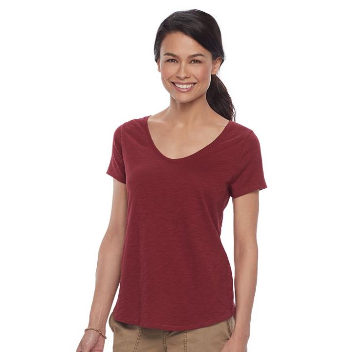 Petite Sonoma Goods For Life&trade; Essential Print V-neck Tee, Women's, Size: L Petite, Dark Red
