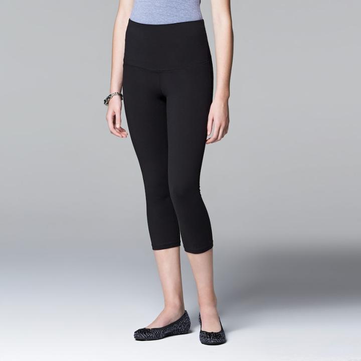 Simply Vera Vera Wang High-waisted Mesh Panel Shaping Capri Leggings, Women's, Size: Small, Black
