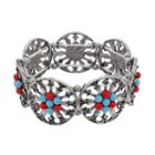Antiqued Medallion Stretch Bracelet, Women's, Turq/aqua