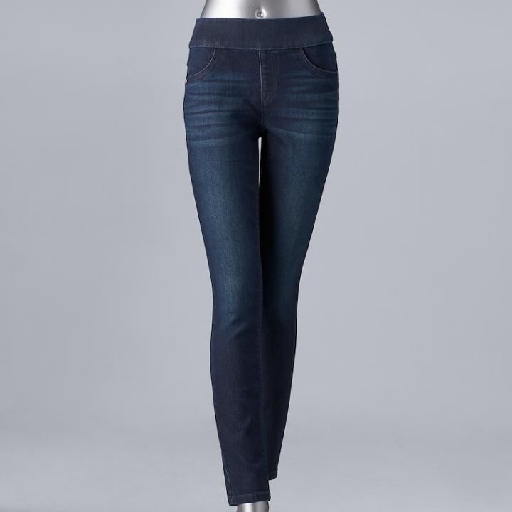 Women's Simply Vera Vera Wang Pull-on Skinny Jeans, Size: 16 Short, Dark Blue