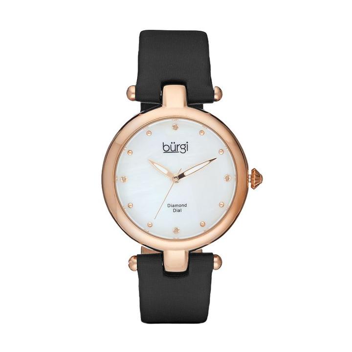 Burgi Women's Diamond Leather Watch, Black