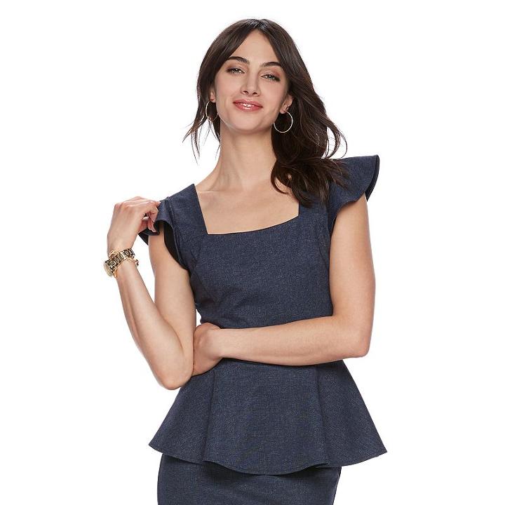 Women's Elle&trade; Flutter Peplum Top, Size: Xxl, Dark Blue