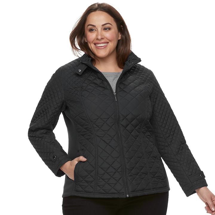 Plus Size Weathercast Quilted Moto Jacket, Women's, Size: 2xl, Black
