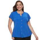 Plus Size Dana Buchman Button Front Peplum Top, Women's, Size: 0x, Med Blue