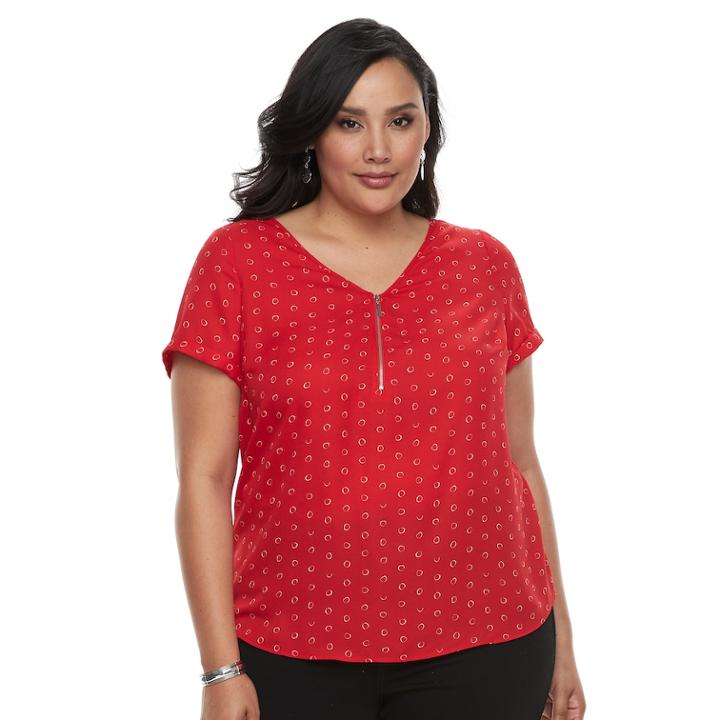 Plus Size Apt. 9&reg; Zipper-front Georgette Top, Women's, Size: 2xl, Med Red