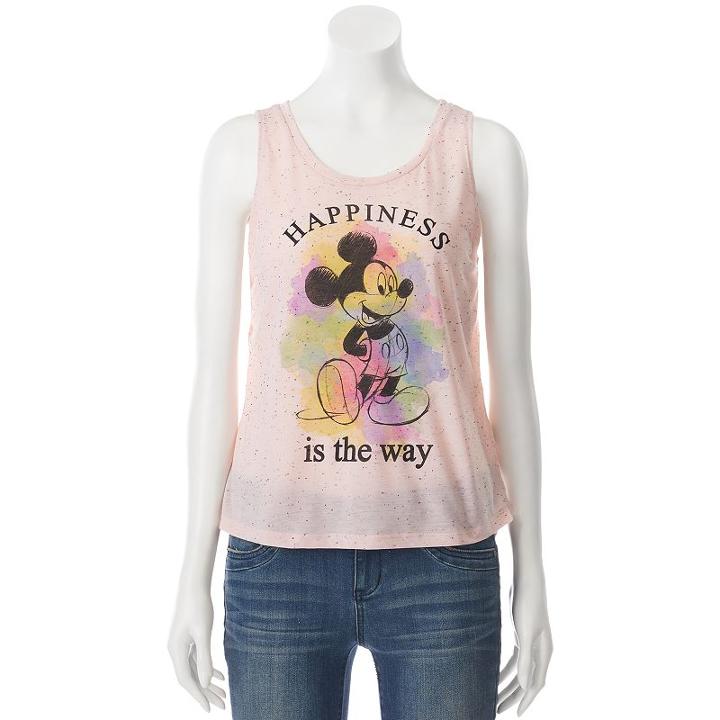 Disney's Mickey Mouse Juniors' Happiness Graphic Tank, Girl's, Size: Medium, Light Pink