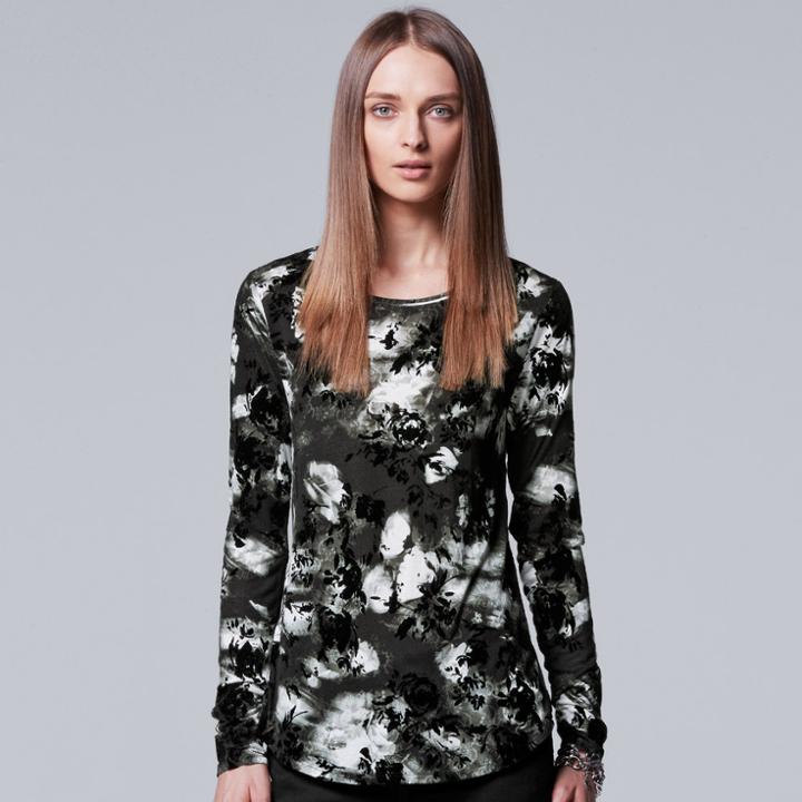 Women's Simply Vera Vera Wang Print Crewneck Tee, Size: Xl, Oxford