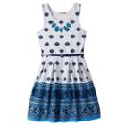 Girls 7-16 Knitworks Patterned Border Textured Skater Dress With Necklace, Girl's, Size: 12, Blue