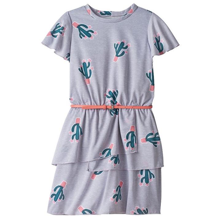 Girls 7-16 Three Pink Hearts Patterned Tiered Ringer Dress With Belt, Girl's, Size: 8, Grey Other