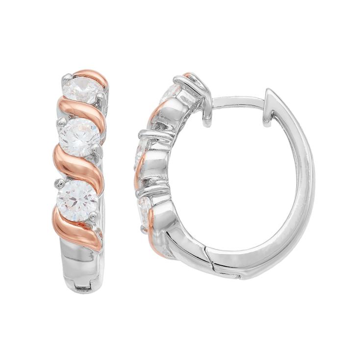 Lily & Lace Two Tone Cubic Zirconia S Hoop Earrings, Women's, White