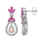 Sterling Silver Gemstone Teardrop Halo Earrings, Women's, Pink