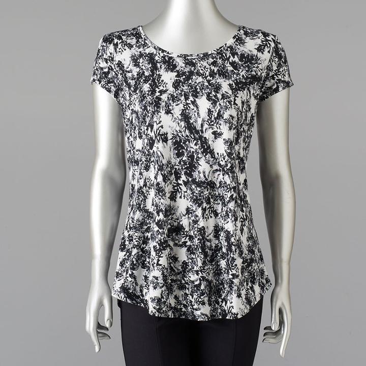 Women's Simply Vera Vera Wang Printed Scoopneck Tee, Size: Xs, Black