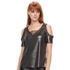 Women's Rock & Republic&reg; Liquid Shine Cold Shoulder Top, Size: Xl, Silver