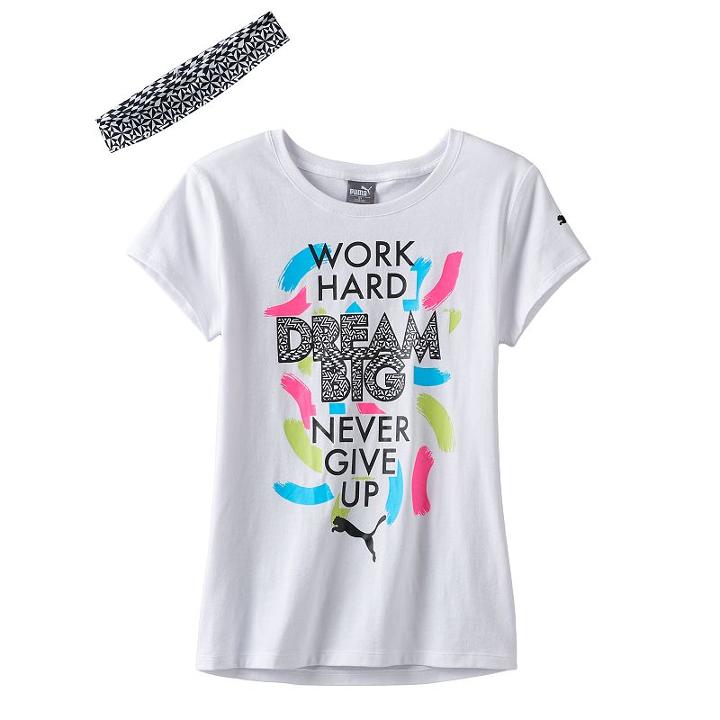 Girls 7-16 Puma Work Hard Tee & Headband Set, Girl's, Size: Medium, White