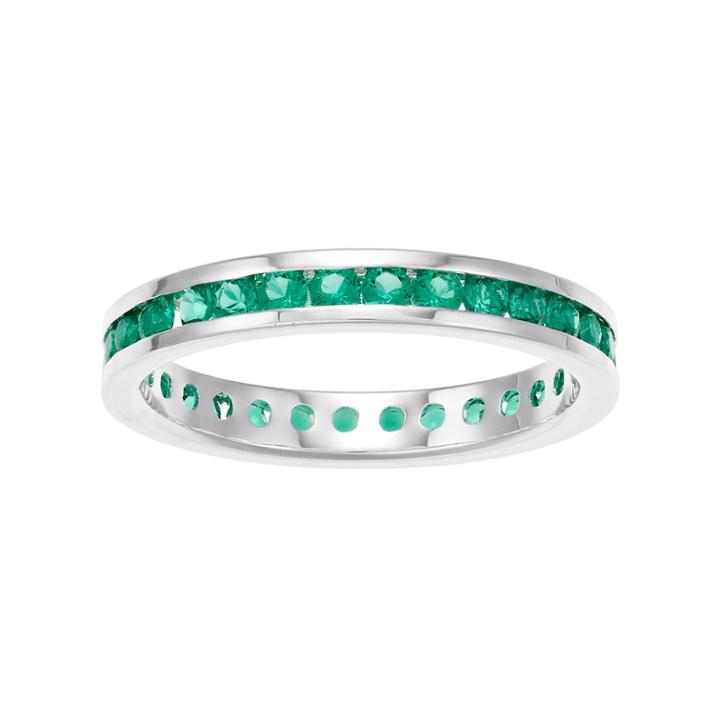 Traditions Sterling Silver Channel-set Lab-created Emerald Birthstone Ring, Women's, Size: 7, Green