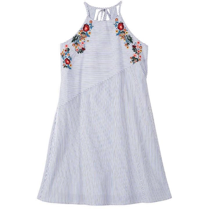 Girls 7-16 Speechless Embroidered Halter Striped Dress, Girl's, Size: 16, Dark Blue