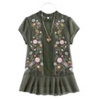 Girls 7-16 Miss Chievous Floral Embroidered Chiffon Top With Necklace, Girl's, Size: Medium, Med Green