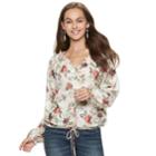 Juniors' American Rag Floral Peasant Blouse, Teens, Size: Medium, White