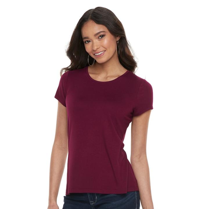 Petite Apt. 9&reg; Essential Crewneck Jersey Tee, Women's, Size: L Petite, Dark Red