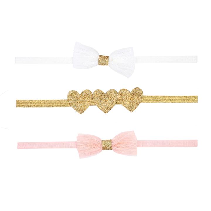 Baby Girl Carter's 3-pack Glitter Bow & Heart Headwraps, Size: 0-6 Months, Multicolor