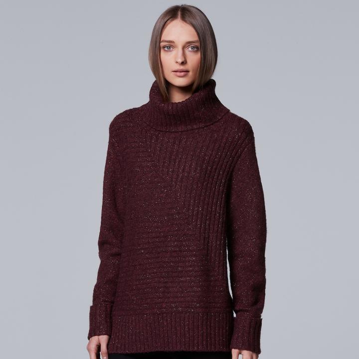 Women's Simply Vera Vera Wang Metallic Turtleneck Sweater, Size: Medium, Red