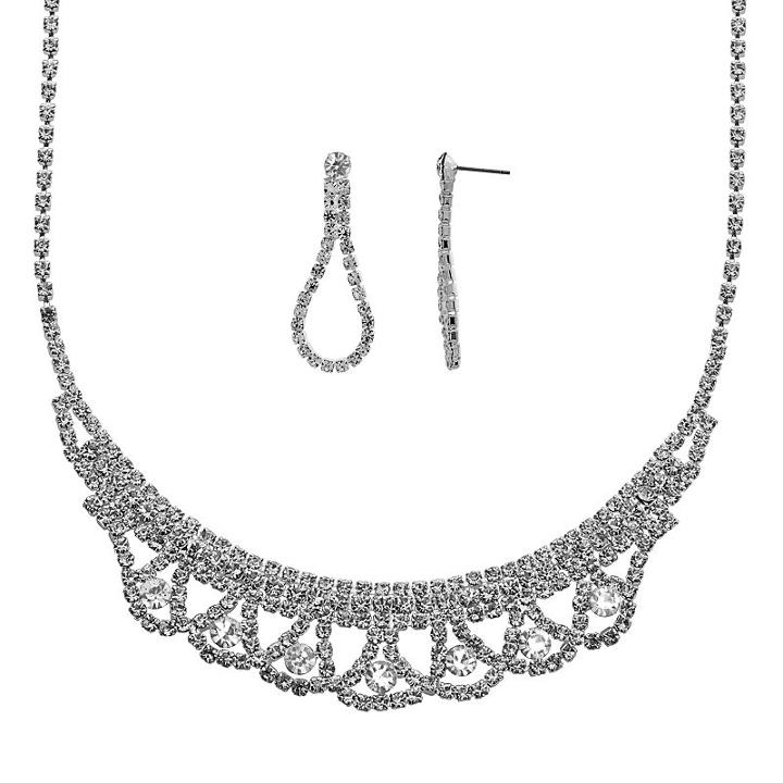 Crystal Allure Necklace And Teardrop Earring Set, Women's, Size: 16.5, White