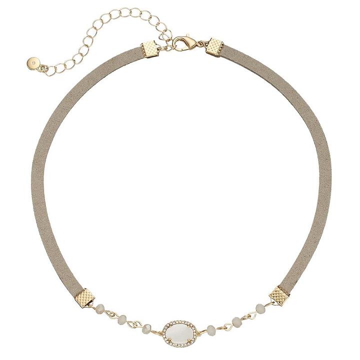 Lc Lauren Conrad Mother-of-pearl Oval Faux Suede Choker Necklace, Women's, White Oth