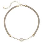 Lc Lauren Conrad Mother-of-pearl Oval Faux Suede Choker Necklace, Women's, White Oth