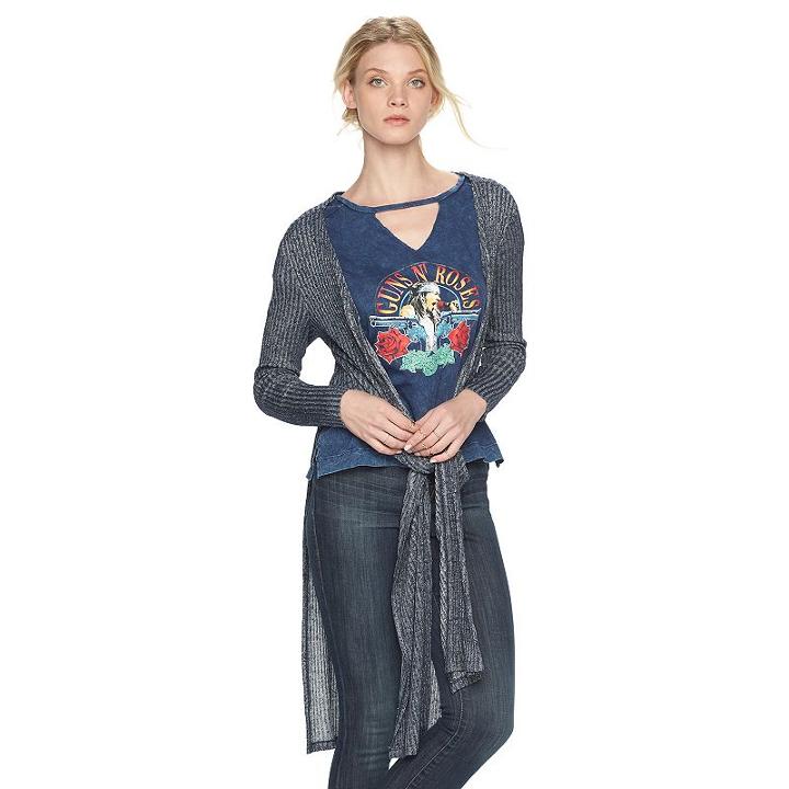 Women's Rock & Republic® Tie-front Long Cardigan, Size: Large, Blue (navy)