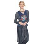 Women's Rock & Republic&reg; Tie-front Long Cardigan, Size: Large, Blue (navy)