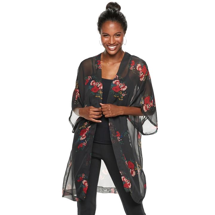 Women's Apt. 9&reg; Fall Bouquet Print Chiffon Kimono, Oxford