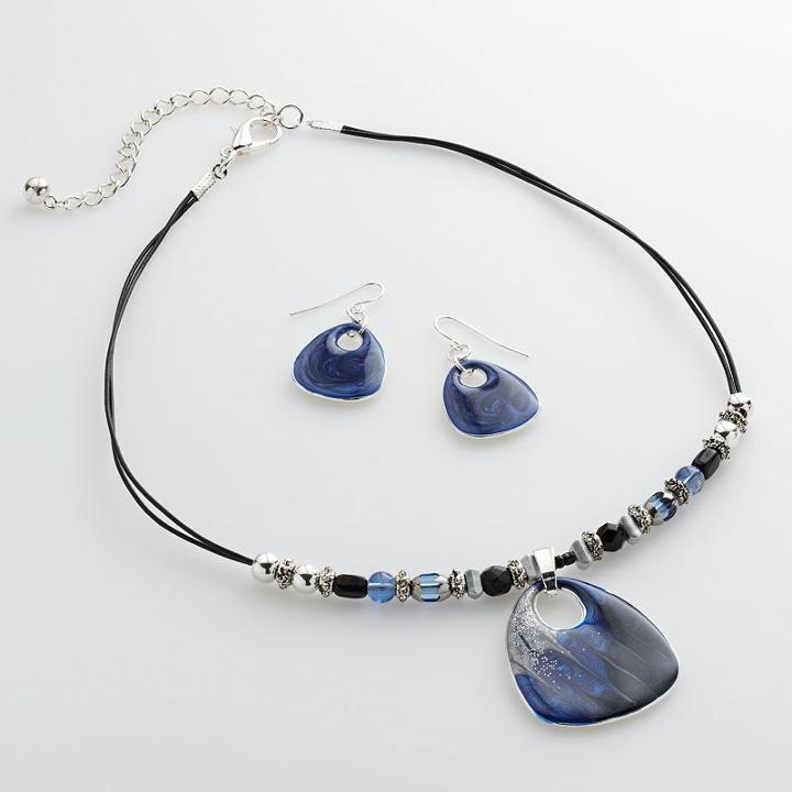 Beaded Teardrop Pendant Necklace & Drop Earring Set, Girl's, Blue