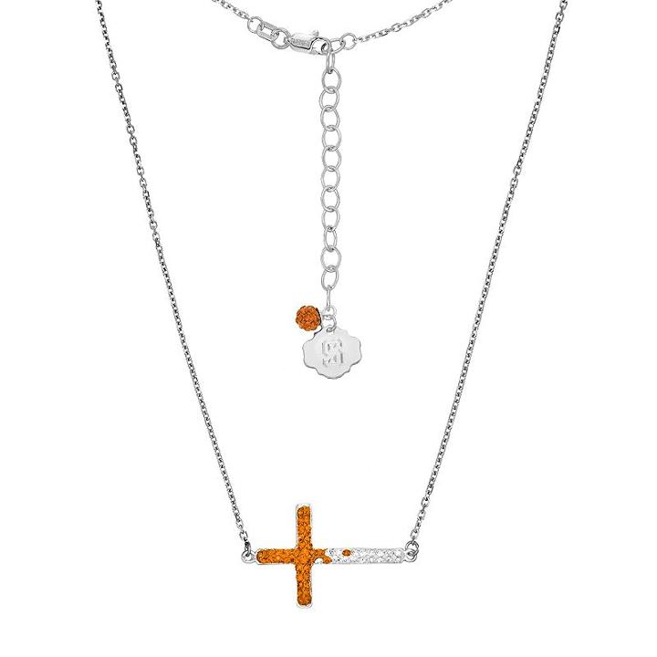 Syracuse Orange Sterling Silver Crystal Sideways Cross Necklace, Women's, Size: 18