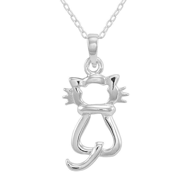 Sterling Silver Cat Pendant Necklace, Women's, Size: 17, Grey