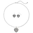 Filigree Heart Pendant Necklace & Drop Earring Set, Women's, Silver