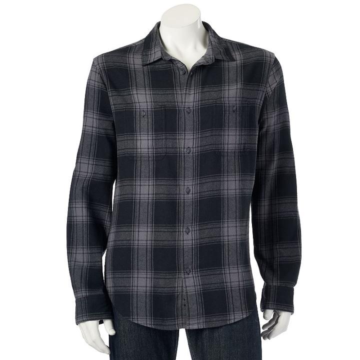 Urban Pipeline, Big & Tall &reg; Plaid Flannel Button-down Shirt, Men's, Size: M Tall, Lt Beige