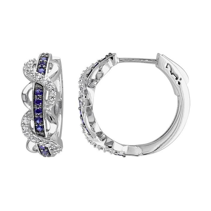 Lab-created White & Blue Sapphire Sterling Silver Infinity Hoop Earrings, Women's