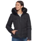 Juniors' Pink Envelope Faux-fur Hood Zip-up Puffer Jacket, Teens, Size: Medium, Black