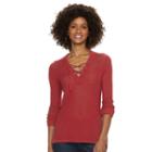 Women's Chaps Lace-up Textured Sweater, Size: Medium, Red