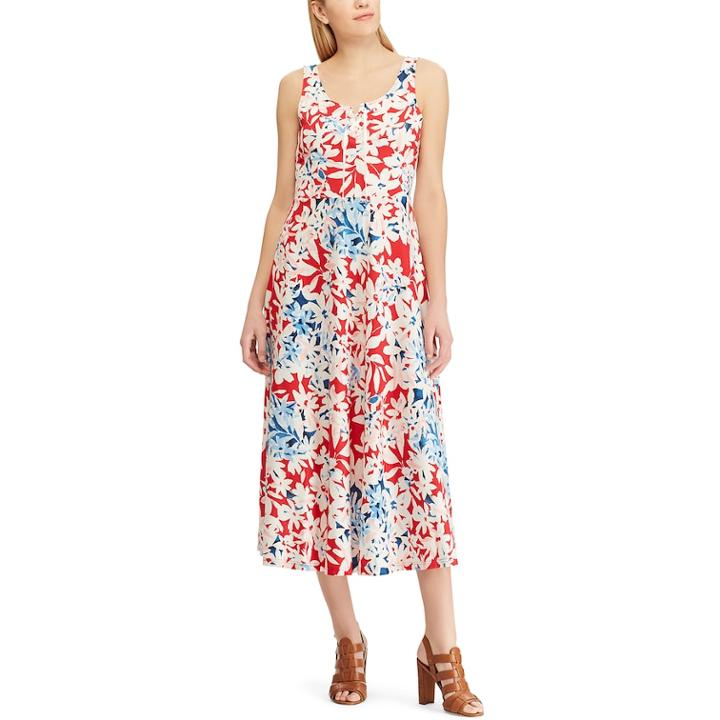 Petite Chaps Floral Lace-up Sleeveless Dress, Women's, Size: Xs Petite, Red