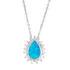 Lab-created Blue Opal & Cubic Zirconia Sterling Silver Teardrop Halo Pendant Necklace, Women's, Size: 18
