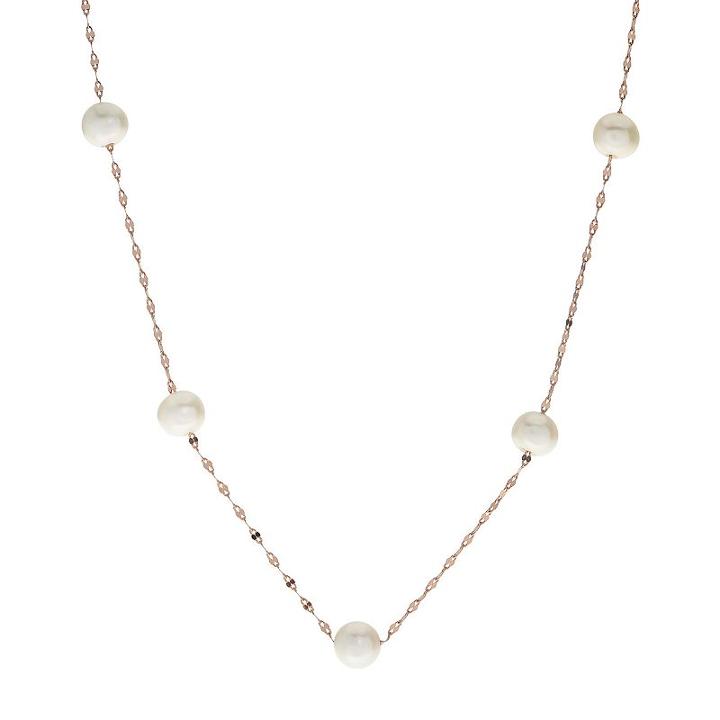 Pearlustre By Imperial 14k Rose Gold Freshwater Cultured Pearl Station Necklace, Women's, Size: 18, White