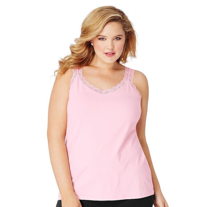 Plus Size Just My Size Jersey Lace Trim Tank, Women's, Size: 4xl, Light Pink