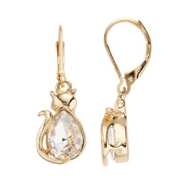 Pet Friends Simulated Crystal Cat Drop Earrings, Women's, Gold