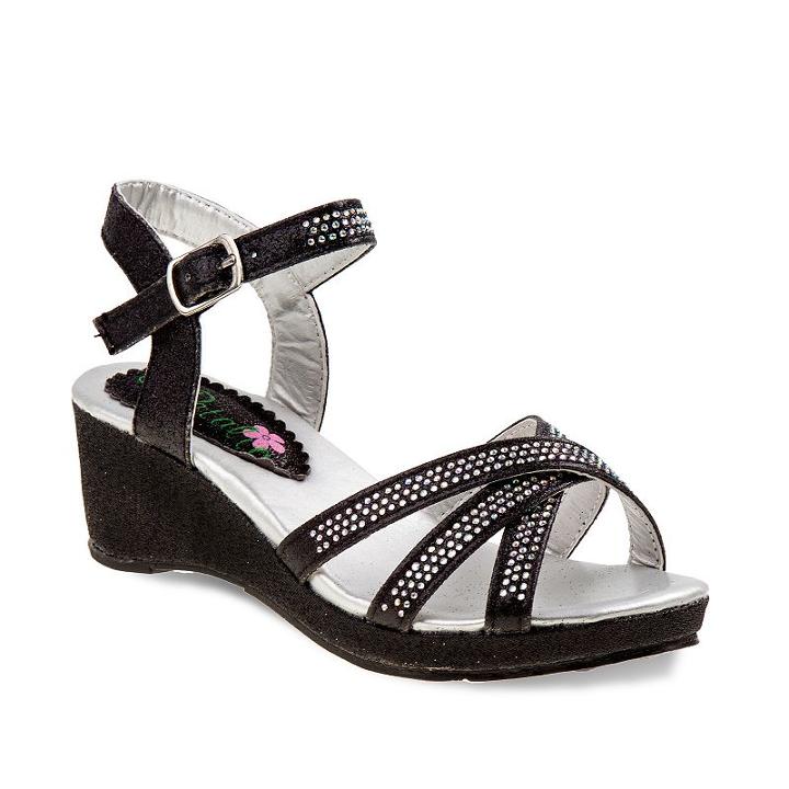 Petalia Girls' Rhinestone Wedge Sandals, Girl's, Size: 4, Black