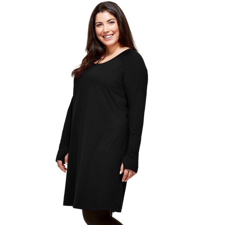 Plus Size Hottotties By Terramar Collins Thumb Hole V-neck Tunic, Women's, Size: 2xl, Grey (charcoal)