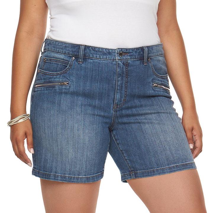 Plus Size Jennifer Zipper Pocket Jean Shorts, Women's, Size: 20 W, Med Blue